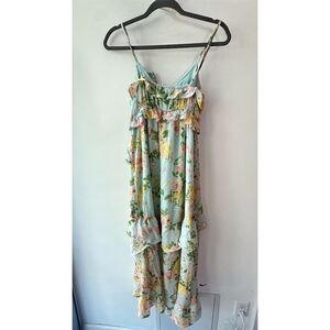 By The River Women's Floral Ruffle Tiered Midi Dress Blue Size S